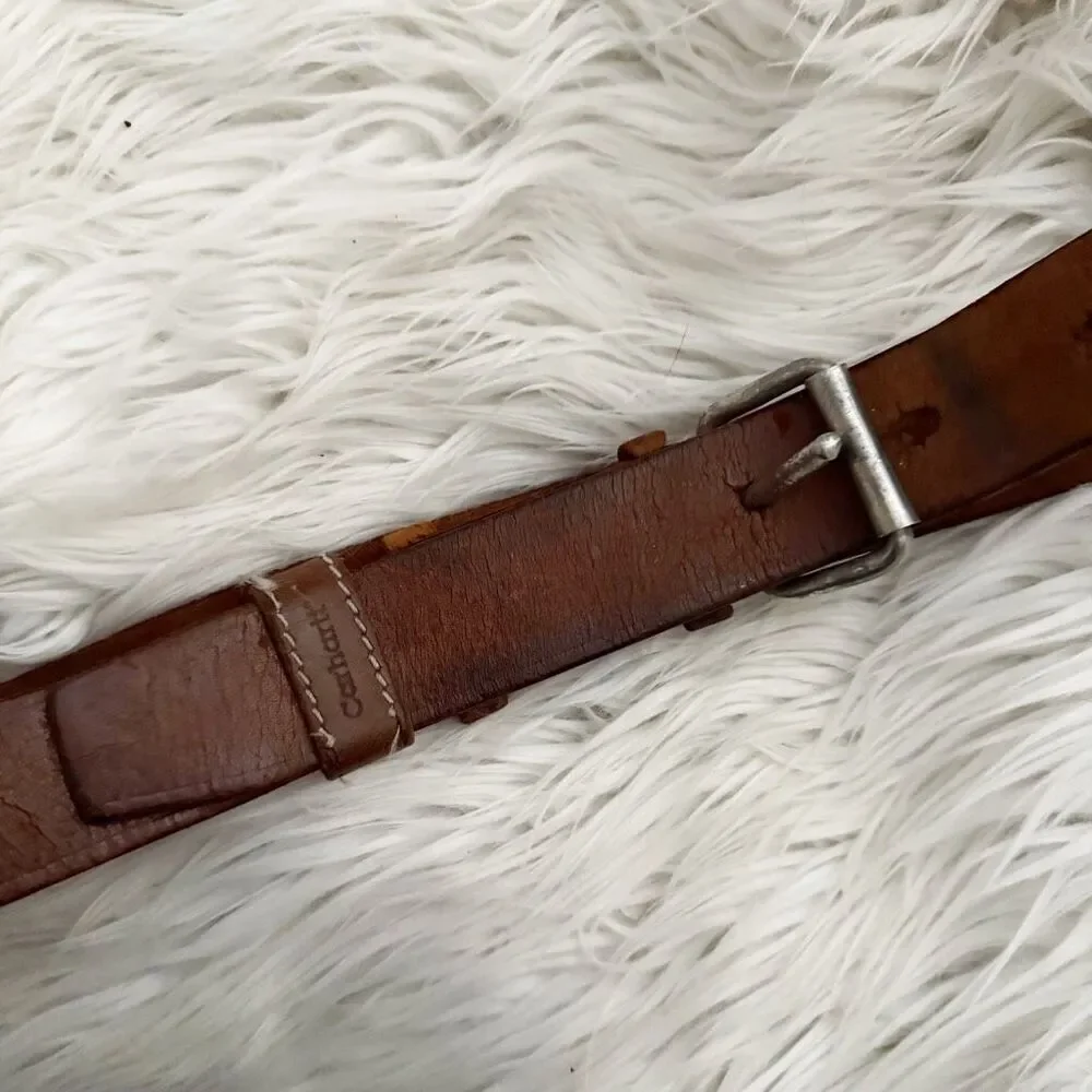 CARHARTT | Vintage Leather Distressed Brown Belt Metal Buckle‎ | Length: 40.5